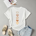 Flachbild eines weißen Baumwoll-T-Shirts mit fünf Herzprints und modischem Knotensaum - S / Weiß