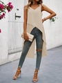 Detail of elegant off-shoulder beige tank top featuring a unique cross asymmetric hem - S / Apricot