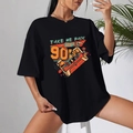 Damen Oversized T-Shirt in Schwarz mit Retro 90er Kassetten-Grafikdruck aus Baumwolle - S / Schwarz