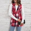 Gilet élégant pour femme à carreaux rouges en tweed avec boutons dorés boutonnage - Rouge