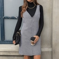 Abito smanicato da donna pied de poule con dolcevita nero per look elegante da ufficio - S / Houndstooth