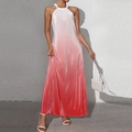 Sleeveless halter pleated ombre maxi dress transitioning from white to bright pink - White To Red Gradient