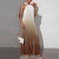 Halter neck pleated maxi dress featuring a white to brown gradient color effect - S / White To Bronze Gradient