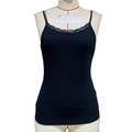 Slim fit black tank top with delicate lace trim and ribbed fabric texture - S / Black