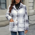 Damen Karo-Wolljacke in Grau mit Reverskragen und klassischen Knöpfen für den Herbst - S / Off-White