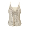 Women's V-neck champagne gold sequin tank top with thin spaghetti straps for summer - S / Apricot
