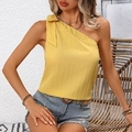 Gelbes One-Shoulder-Oberteil aus Rippstrick mit Schleifendetail für den Sommer - S / Gelb