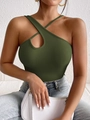 Elegante top de punto verde oscuro con cuello halter cruzado y detalle de tejido acanalado - S / Verde
