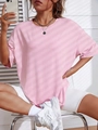 Women's casual pink loose fit crew neck short sleeve t-shirt in minimalist cotton style - S / Pink
