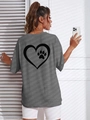 Damen Casual graues Kurzarm T-Shirt mit Herz- und Pfotenprint auf der Rückseite - S / Grau