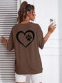 Übergroßes braunes Kurzarm-T-Shirt mit Herz-Pfoten-Print auf dem Rücken - S / Kaffeebraun