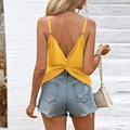 Women's summer backless camisole top featuring yellow cross-knot open back design - S / Yellow
