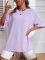 Oversized lavender crew neck t-shirt with drop shoulders and a relaxed fit for women - Purple