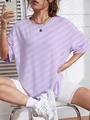 Oversized light purple crew neck t-shirt in casual street style with loose fit - Purple