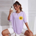 Oversized lavender purple t-shirt with sunflower print and casual drop shoulder - Purple