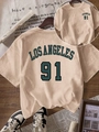 Oversize T-Shirt in Khaki mit grünem Los Angeles 91 Grafikprint im Vintage-Stil - S / Khaki