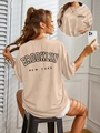 Oversized apricot cotton t-shirt featuring Brooklyn New York back and front print - S / Khaki