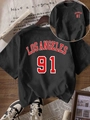 Schwarzes Streetstyle-Baumwoll-T-Shirt mit Los Angeles 91 Vintage-Druck auf Vorder- und Rückseite - S / Schwarz