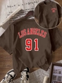 Braunes Los Angeles 91 T-Shirt im Vintage-Stil aus Baumwolle mit sportlichem Rundhalsausschnitt - S / Kaffeebraun