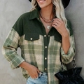 Veste en velours côtelé pour femme avec patchwork à carreaux et boutons vintage dorés - S / Carreaux Vert