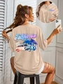 Damen Oversize T-Shirt in Khaki mit kalifornischem Retro-Auto-Print und überschnittenen Schultern - S / Khaki