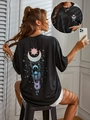 Oversized black cotton T-shirt featuring a colorful sun and moon gradient back print - S / Black