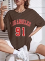 T-shirt oversize testa di moro con stampa Los Angeles 91 per un look casual e trendy - S / caffè