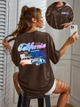 Damen Oversize T-Shirt in Braun mit Vintage Kalifornien Print und Rundhalsausschnitt - S / Kaffeebraun