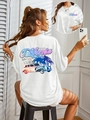 Damen Oversize T-Shirt in Weiß mit California Retro-Auto-Print und Rundhalsausschnitt - S / Weiß