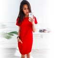 Rotes Kurzarm-Freizeitkleid mit Rundhalsausschnitt und praktischen Seitentaschen - S / Rot