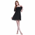 Vestido sexy negro de verano con hombros descubiertos, encaje y cintura elástica - S / Negro