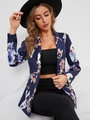 Detail of floral print on dark blue blazer showing orange and blue blossoms - S / Dark Blue Print