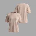 Women's loose crew neck short sleeve T-shirt in dusty pink showing front and back views - S / Apricot