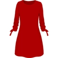 Classic red long sleeve A-line dress featuring stylish bow-tie cuffs and a simple round neck - S / Red