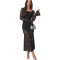 Elegant black lace long sleeve bodycon dress with floral details and flared sleeves - S / Black