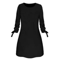 Black long-sleeve casual dress with O-neck and decorative bow-tie cuffs on white background - S / Black