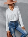 Elegante witte chiffon blouse met lange mouwen en een geschulpte V-halslijn - S / Wit