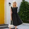 Detail of black ruffle sleeveless maxi dress with high waist and pleated skirt for summer - XS / Black