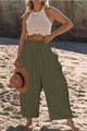 Pantaloni larghi da donna in lino verde scuro con coulisse elastica e tasche laterali - Verde militare