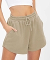 Detailansicht des elastischen Hochbunds mit Kordelzug und Seitentaschen bei Sportshorts - S / Aprikose