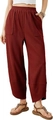Detail von rostrote Capri-Hose mit weitem Bein, Gummizug und überlappendem Saumdesign - S / Burgunderrot