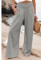 Women's high waist wide leg casual trousers in grey linen fabric for summer style - S / Light Gray