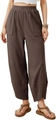 Braune Damen-Hose mit weitem Bein, hoher Taille, Taschen und überkreuztem Saum-Detail - S / Kaffeebraun