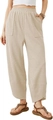 Beigefarbene Damen-Strickhose mit hohem Bund, weitem Bein, großen Taschen und Gummizug - S / Gebrochenes Weiß