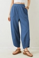 Damen Sommer High Waist Weite Hose mit Taschen in Graublau und verkürztem Beinverlauf - S / Dunkelblau
