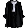 Zwarte casual driedelige set met shirt met lange mouwen, korte broek met koord en tanktop - S / Zwart