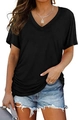 Zwart T-shirt voor dames met V-hals, vleermuismouwen en stijlvolle geplooide zijdetails - S / Zwart