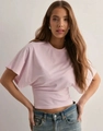 Pink crew neck short sleeve T-shirt with batwing sleeves and slim waist fit - XXS / Pink