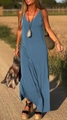 Elegantes blaues Maxikleid mit V-Ausschnitt und lockerem H-Linien-Schnitt für den Sommer - S / Kleider / Blau