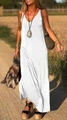 Elegante abito lungo bianco senza maniche con scollo a V da donna in stile estivo arioso - Bianco